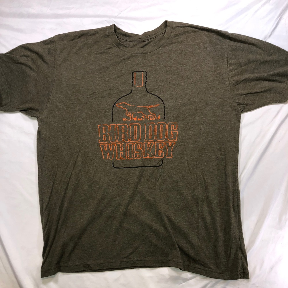 Bird Dog Whiskey Graphic T-Shirt Mens XL Heather Olive Green Orange Logo Tee
